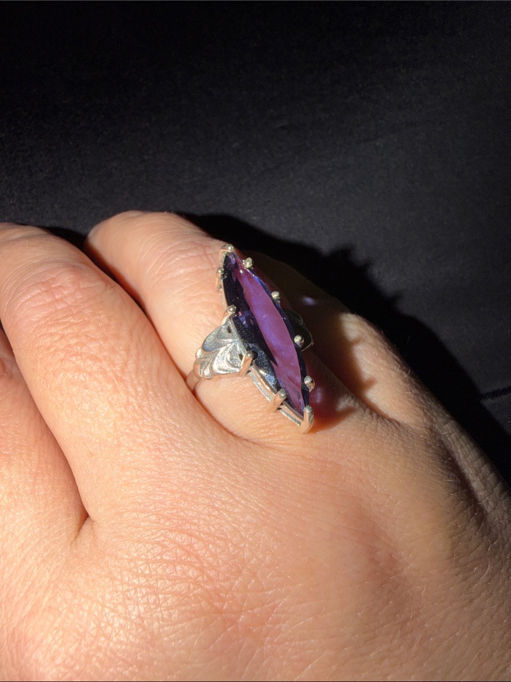Sterling Silver & Alexandrite Marquise Stone Statement Ring - Picture 3 of 7